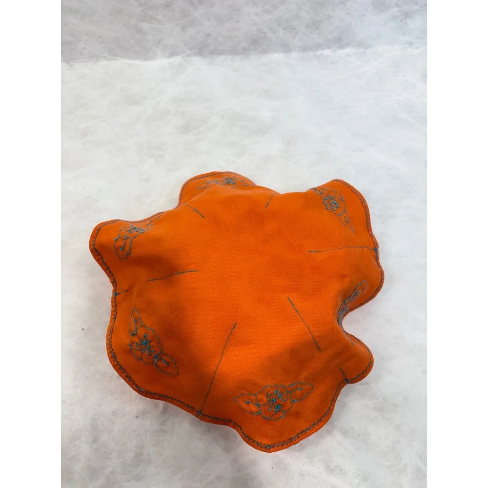 Vintage Handmade Packable Jewelry Holder Orange Blue Floral Embroidered Travel